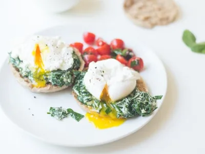 Classic Poached Eggs with Creamy Spinach and English Muffins