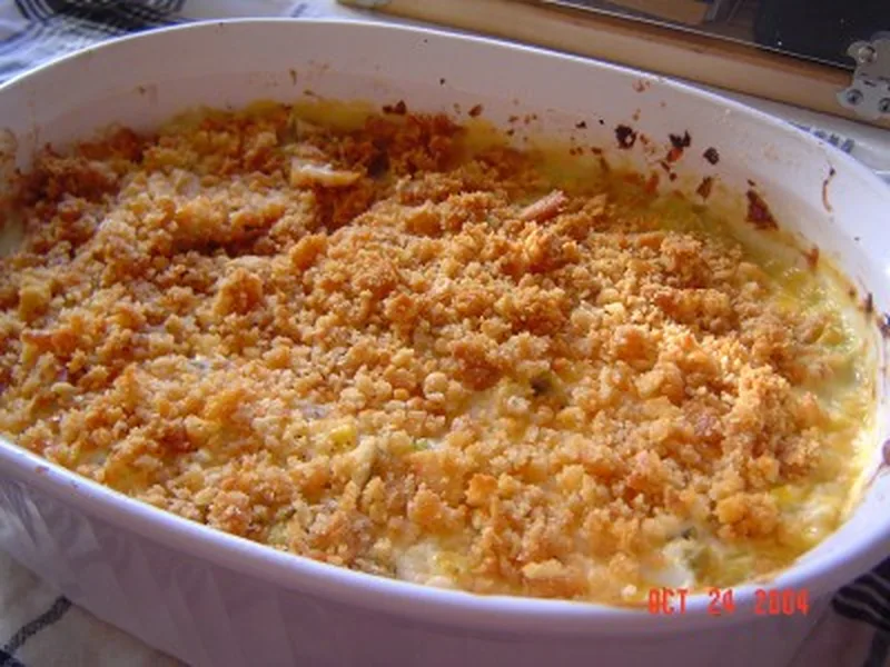 Creamy Green Bean Corn Casserole with Almond Cracker Topping