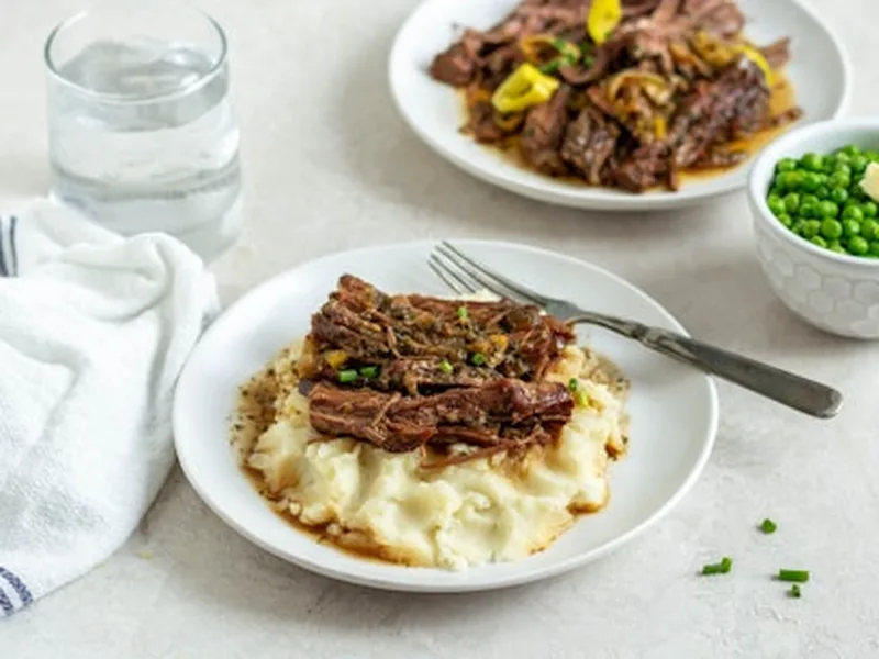 Slow Cooker Mississippi Jackfruit Pot Roast with Pepperoncini