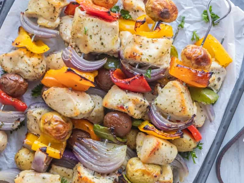 Easy Oven-Baked Ranch Chicken and Vegetable Kabobs