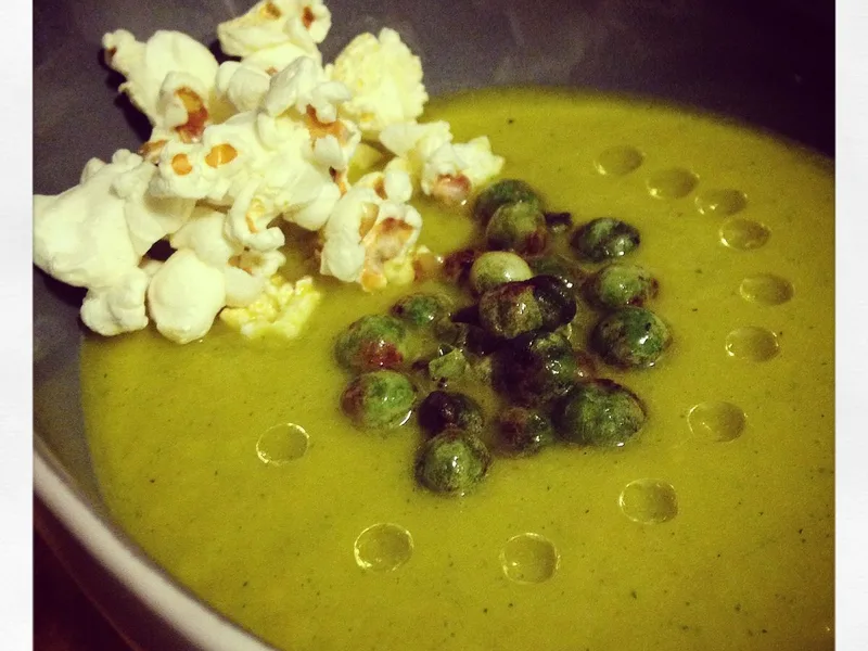 Chilled Corno di Toro Pepper Soup with Truffle Popcorn