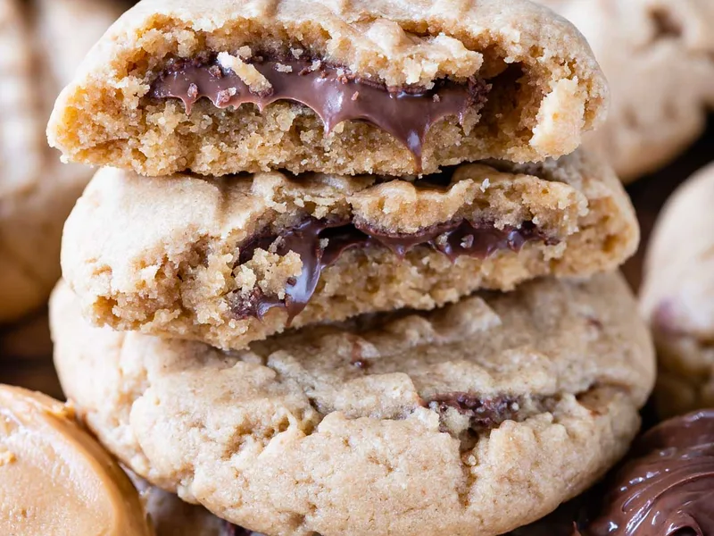 Peanut Butter Nutella Stuffed Cookies with Crisscross Pattern