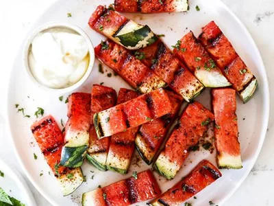 Spicy Grilled Watermelon with Honey-Yogurt