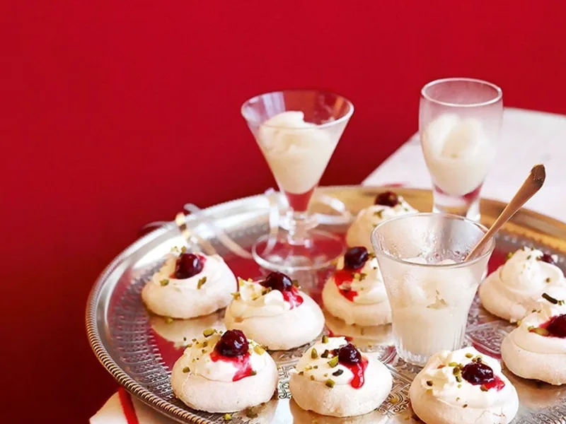 Mini Meringues with Vodka-Soaked Cranberries