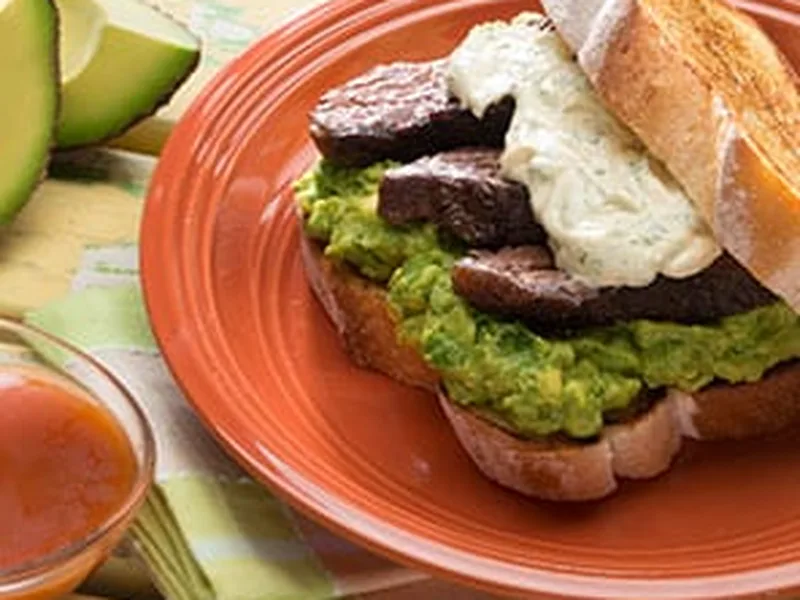 Spicy Steak and Guacamole Sandwiches on Garlic Texas Toast