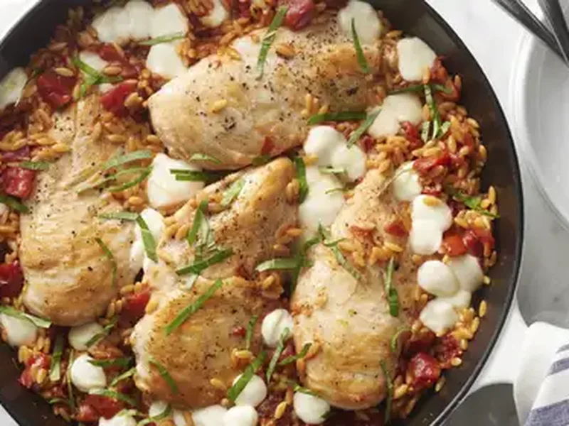 One-Pan Caprese Chicken and Orzo Skillet
