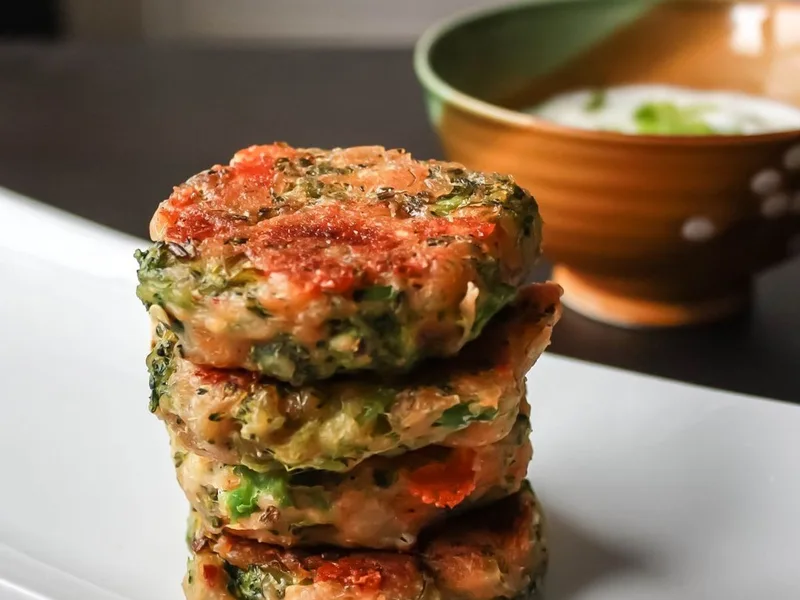 Crispy Eggless Broccoli Cheese Fritters with Yogurt Dip