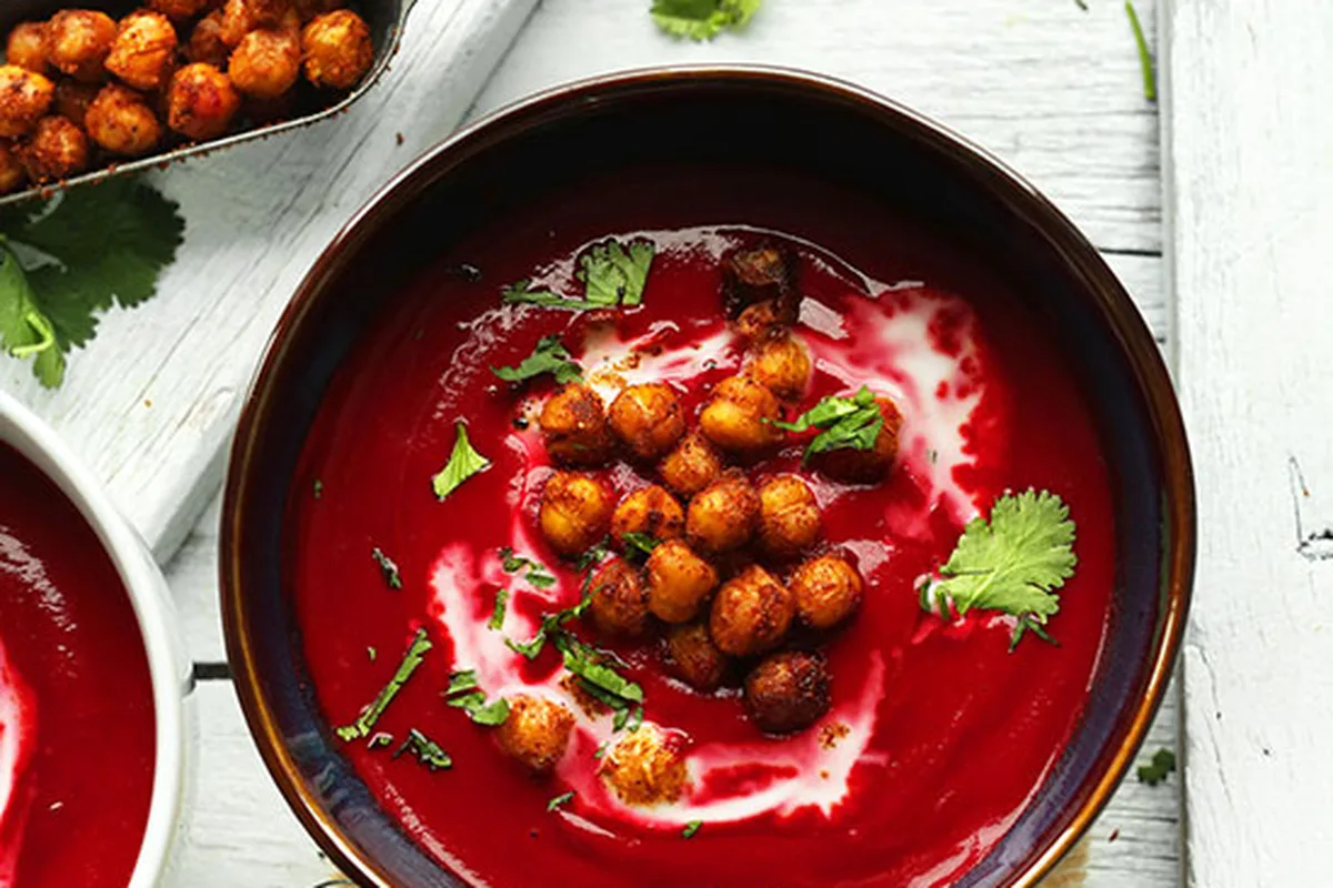 Curried Beet Soup with Crispy Tandoori Chickpeas | EasyCook