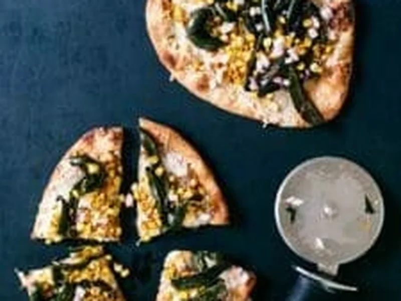 Roasted Poblano and Corn Pizza with Spiced Vegetables