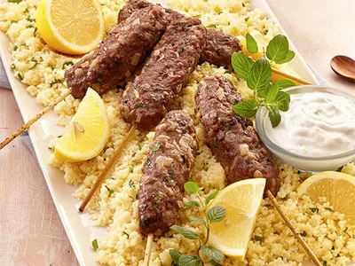 Grilled Beef Kofta Skewers With Yogurt Sauce