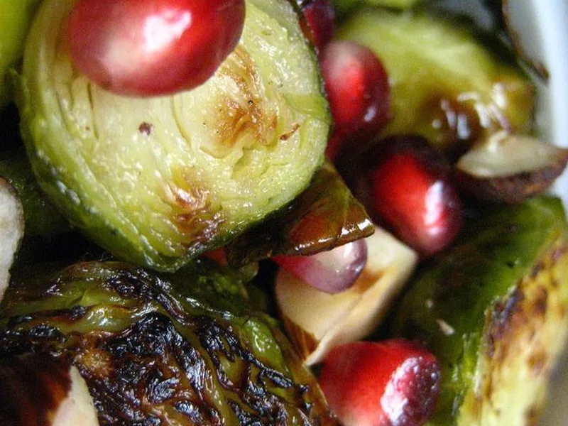 Roasted Brussels Sprouts with Hazelnuts and Pomegranate
