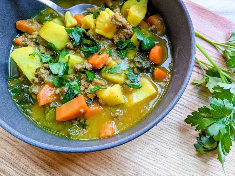 Hearty Ground Bison Stew with Vegetables and Herbs