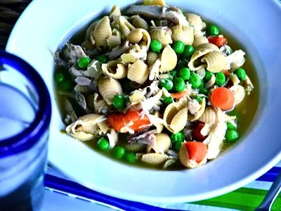 Slow Cooker Roasted Chicken Soup with Whole Grain Pasta