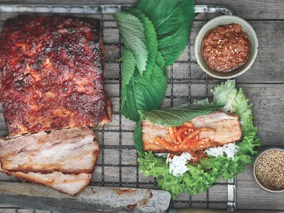 Korean Pork Belly Lettuce Wraps with Doenjang Glaze