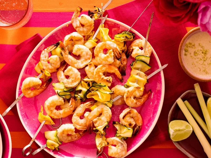 Grilled Lemongrass Shrimp and Summer Squash Skewers
