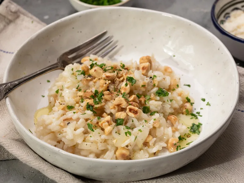 Buttery Hazelnut Risotto with Toasted Nuts