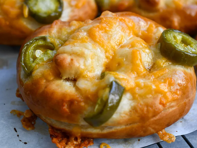Jalapeño Cheddar Soft Pretzels with Spicy Cheese Filling