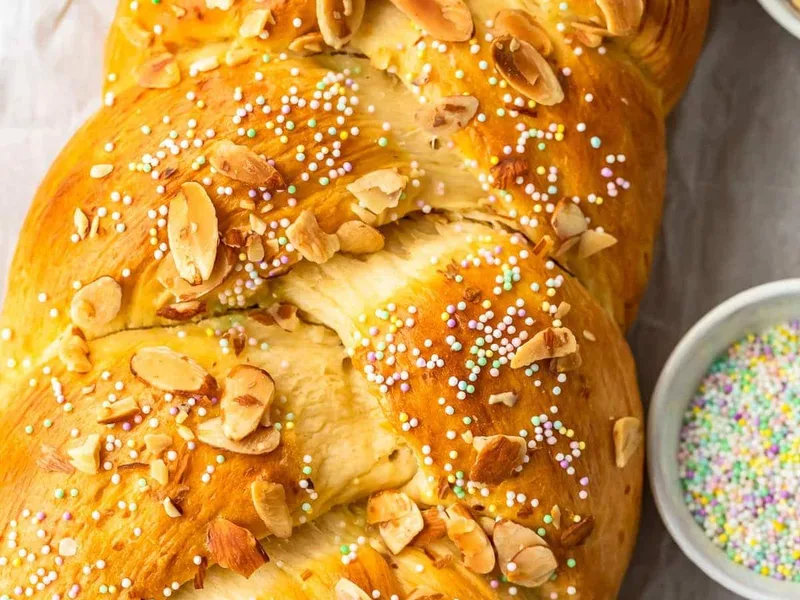 Braided Orange Almond Easter Bread with Honey Roasted Almonds