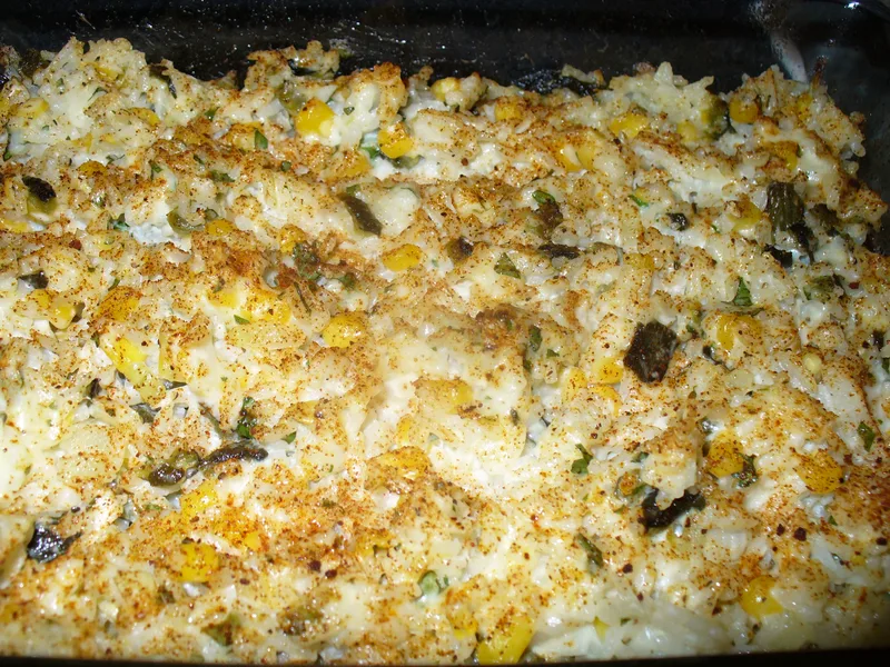 Creamy Poblano Rice Casserole with Corn