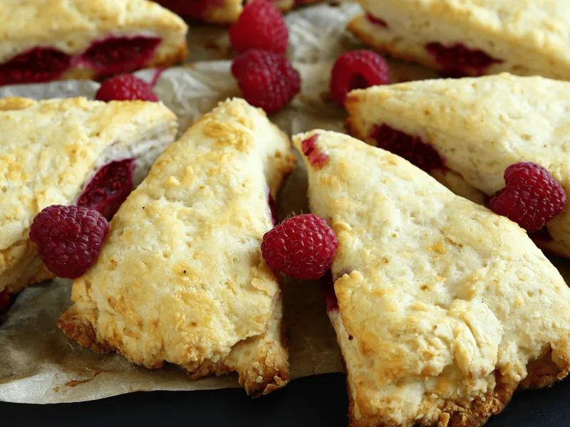 Air Fryer Raspberry Scones with Fresh Berries