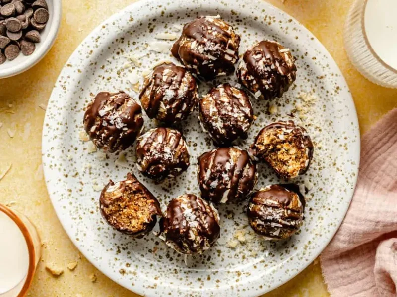 No-Bake Caramel Almond Butter Energy Balls with Chocolate