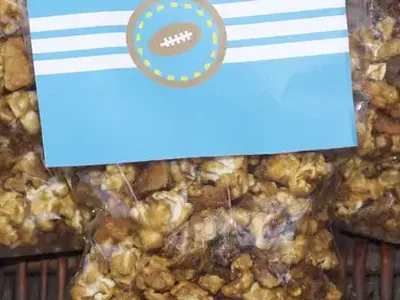 Maple Bourbon Caramel Corn with Bacon and Pecans