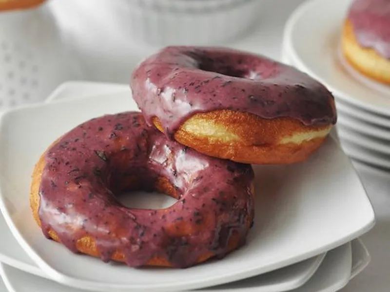 Bourbon Blueberry Basil Glazed Yeast Doughnuts