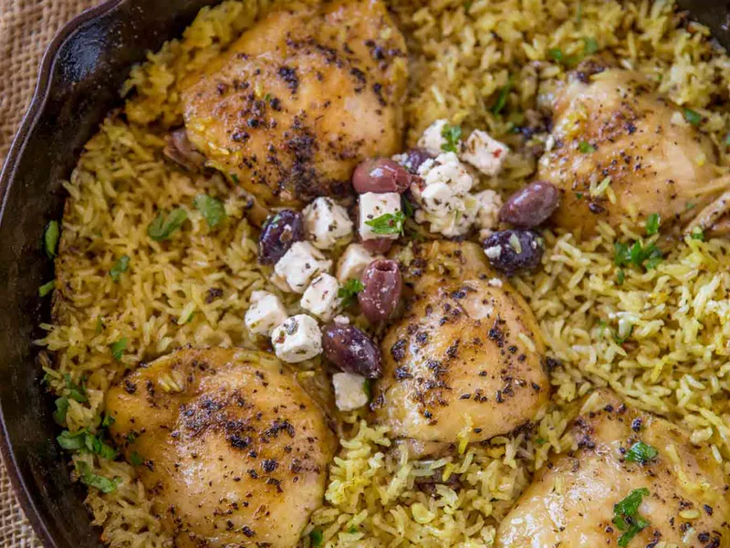 One Pot Mediterranean Chicken and Rice with Turmeric