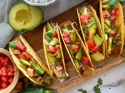 Crispy Pan-Fried Tofu Tacos with Spicy Peanut Sauce