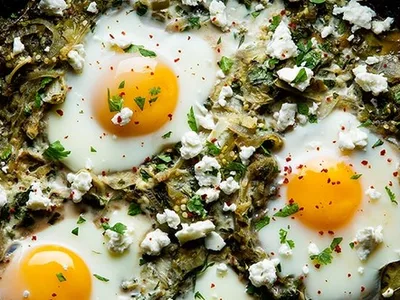Tomatillo Shakshuka with Jalapeños and Fresh Herbs