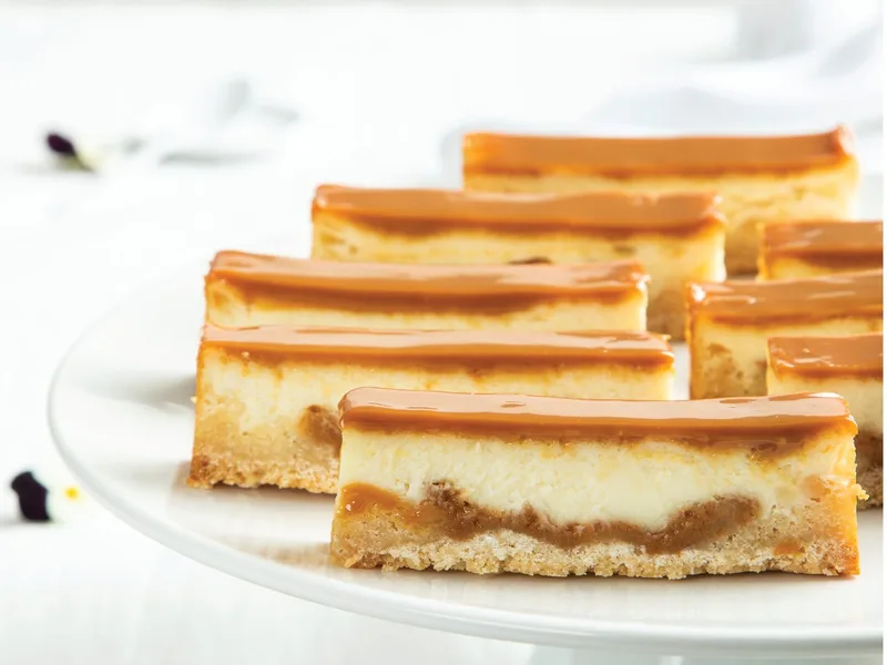 Layered White Chocolate Caramel Cheese Fingers with Dulce de Leche