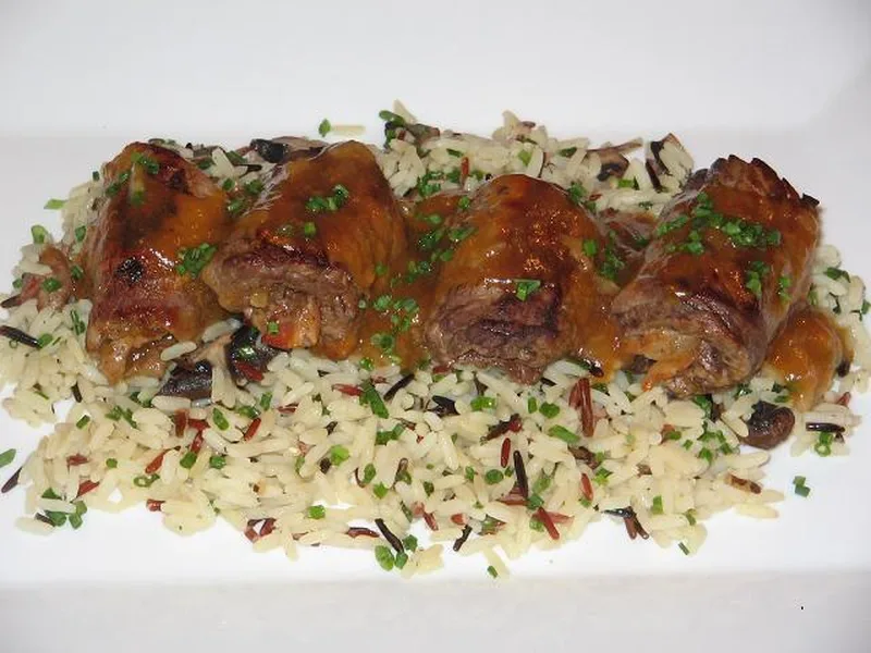 Apricot Veal Rolls with Mushroom Rice