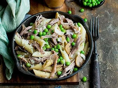 Penne with Duck Confit and Porcini Mushrooms