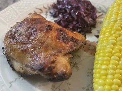 Mustard Garlic Crusted Chicken Thighs, Oven Roasted