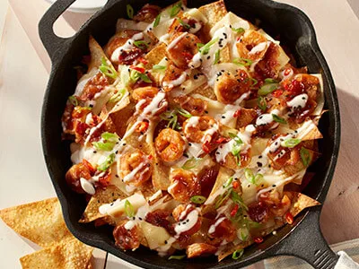 Grilled Wonton Nachos with Shrimp and Japanese Mayo
