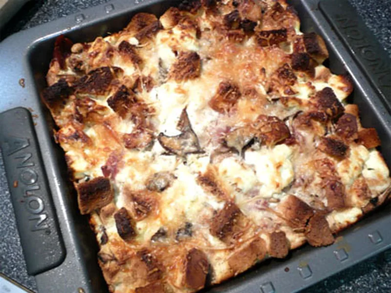 Savory Goat Cheese and Prosciutto Bread Pudding