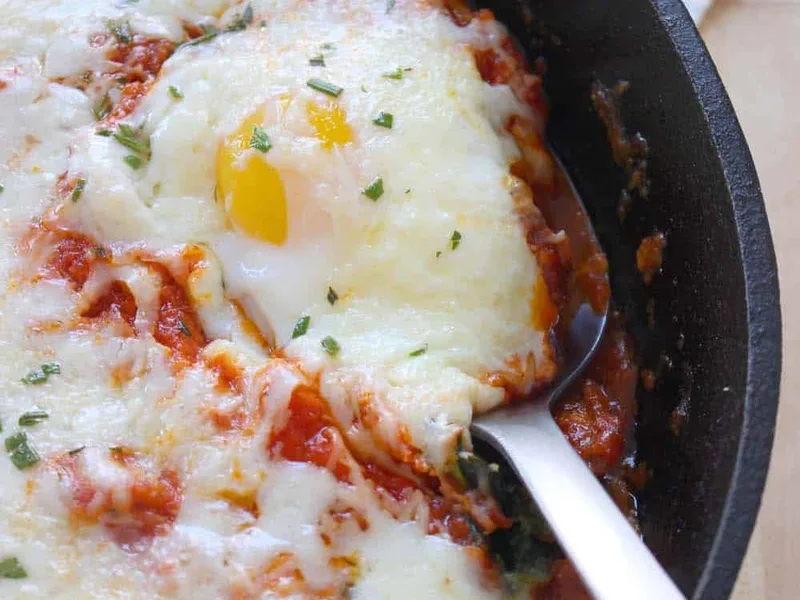 Baked Eggs in Marinara with Roasted Potatoes