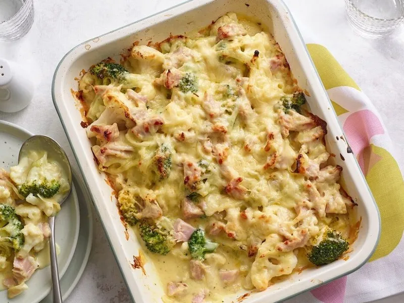 Baked Ham and Vegetable Casserole with Cheddar and Breadcrumbs