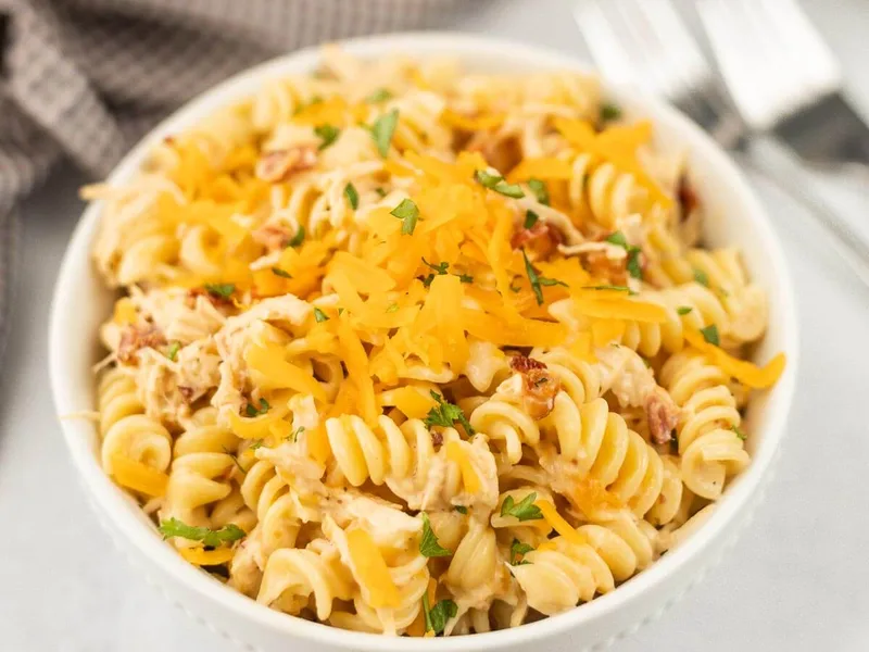Instant Pot Bacon Ranch Chicken Pasta with Cheddar Cheese