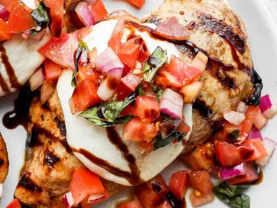 Grilled Bruschetta Chicken with Melted Mozzarella