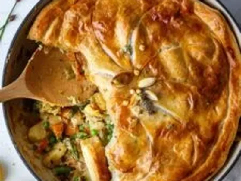 Vegan Spring Vegetable Pot Pie with Puff Pastry
