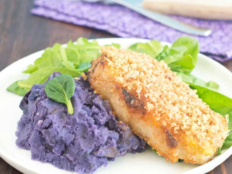 Crispy Baked Pork Chops With Purple Mashed Potatoes
