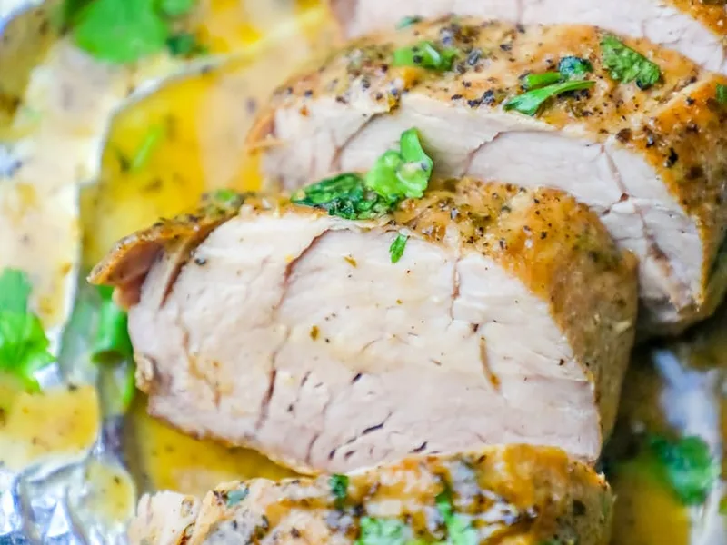 Baked Ranch Pork Tenderloin with Herb Butter Gravy