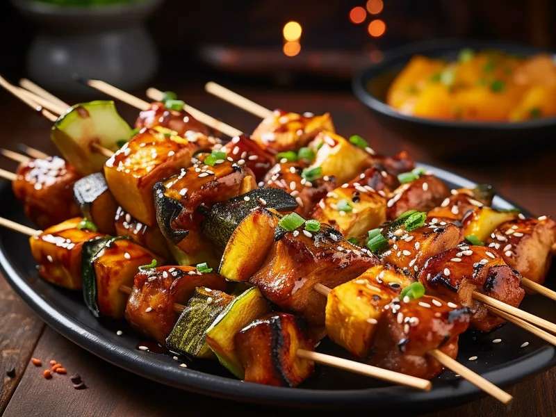 Yakitori BBQ Squash and Chicken Skewers