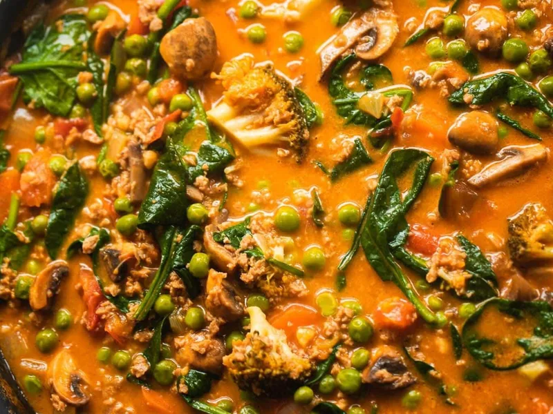 Hearty Vegetable and Pea Stew with TVP and Coconut Milk