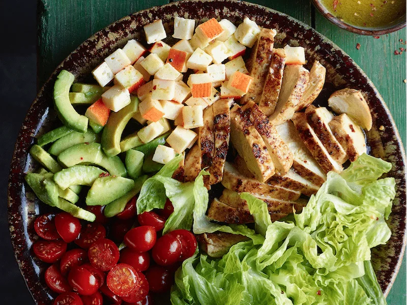 Grilled Chicken Tex-Mex Salad with Chaumes and Avocado