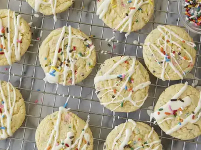 Birthday Cake Mix Cookies with Cream Cheese and Sprinkles