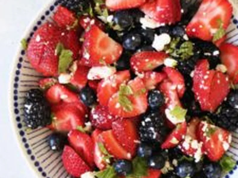 Fresh Berry Feta Salad with Mint and Balsamic Dressing