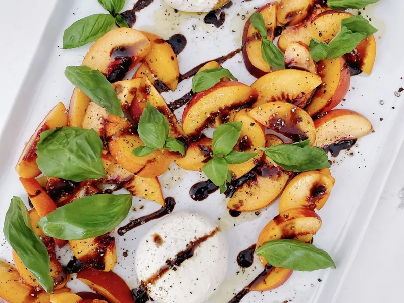 Peach Caprese Salad with Burrata Cheese