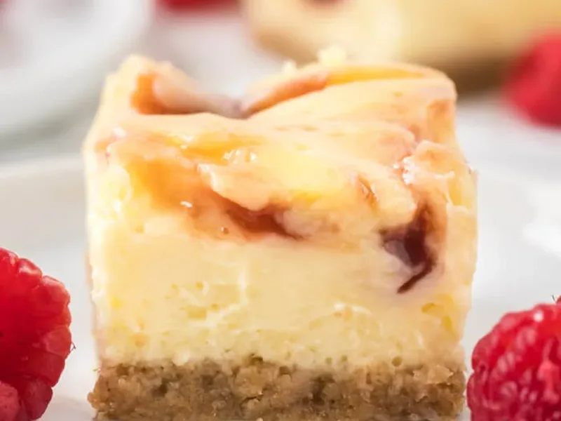 Raspberry Swirl Cheesecake Bars with Graham Cracker Crust